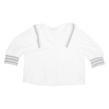 ZARA Womens Printed Blouse White Collared 3/4 Sleeve M