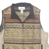 ERIN LONDON Petite Full Zip Womens Printed Shirt Brown Crazy Pattern M