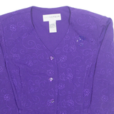 SAG HARBOUR Button Up Womens Printed Blouse Purple V-Neck 3/4 Sleeve Floral M