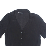 ZARA Womens Cropped Blouse Black Collared Viscose XS