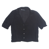 ZARA Womens Cropped Blouse Black Collared Viscose XS