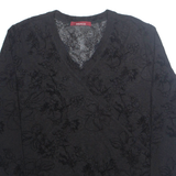 BIANCA Womens Printed Top Black V-Neck Long Sleeve Floral M