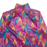 Womens Printed Blouse Purple High Neck Long Sleeve Crazy Pattern S
