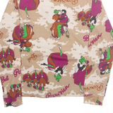 Womens Printed Top Beige High Neck Long Sleeve Crazy Pattern S