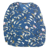 ZARA Birds Womens Printed Blouse Blue V-Neck Long Sleeve Crazy Pattern S