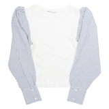 ZARA Womens Puff Sleeve Top White Long Sleeve Striped M