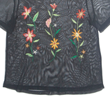 ZARA Sheer Embroidered Womens Top Black Floral S