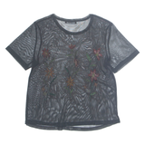 ZARA Sheer Embroidered Womens Top Black Floral S