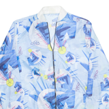 Full Zip Womens Printed Top Blue High Neck Long Sleeve Crazy Pattern XL