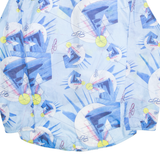 Full Zip Womens Printed Top Blue High Neck Long Sleeve Crazy Pattern XL