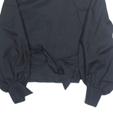 Womens Cropped Blouse Black Collared Long Sleeve M