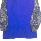 Womens Printed Blouse Blue Collared Long Sleeve Crazy Pattern L