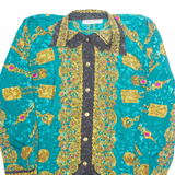 Womens Printed Shirt Blue Collared Long Sleeve Crazy Pattern L