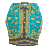 Womens Printed Shirt Blue Collared Long Sleeve Crazy Pattern L