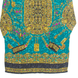 Womens Printed Shirt Blue Collared Long Sleeve Crazy Pattern L