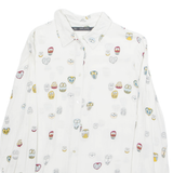 ZARA Womens Printed Shirt White Collared Long Sleeve Crazy Pattern S