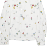 ZARA Womens Printed Shirt White Collared Long Sleeve Crazy Pattern S