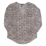 NEW LOOK Womens Printed Blouse Brown V-Neck Long Sleeve Animal Print UK 6