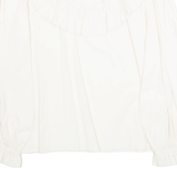 Womens Ruffle Blouse Beige Long Sleeve S