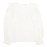 Womens Ruffle Blouse Beige Long Sleeve S