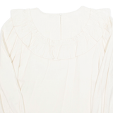 Womens Ruffle Blouse Beige Long Sleeve S