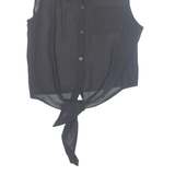 Tie Front Sheer Womens Shirt Black Collared S