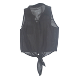 Tie Front Sheer Womens Shirt Black Collared S