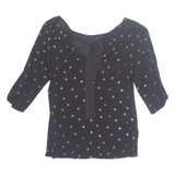 Womens Printed Blouse Black Long Sleeve Spotted L