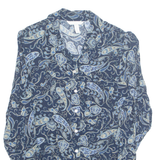 H&M Womens Cropped Shirt Blue Collared Long Sleeve Paisley UK 10