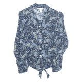H&M Womens Cropped Shirt Blue Collared Long Sleeve Paisley UK 10