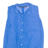 MADE OF MONEY Sheer Tie Front Womens Printed Shirt Blue Collared Spotted M
