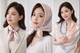 Anyyou Fashion Premium Satin Square Scarf – Grey Pink Silk-Feel Neckwrap for Women