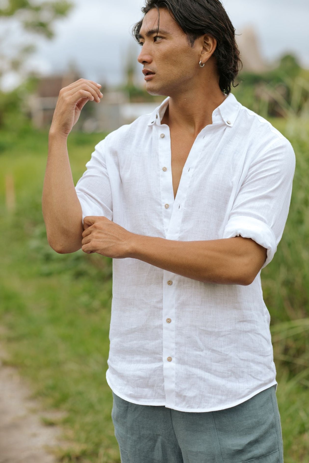 White linen shirt - men linen shirts