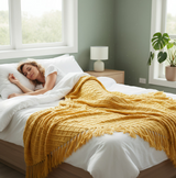 Anycozy Yellow Faux Cashmere Throw Blanket – Diamond Knit Sofa Cover & Home Decor Accent