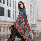 Anyyou 100% Merino Wool Black Ancient Multi-Pattern Neck Silk Satin Large Winter Scarf Pashmina Shawl Bandana Perfect For Women Ladies Fashion Style