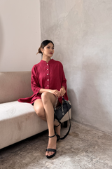 Women's Oversized Linen Shirt - Garnet Red