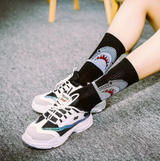 Anyfootwear 5 Pairs Unisex Shark Print Sports Socks Size 4-9 Black Long Cotton Knitted Breathable Hip-Hop Skateboard Casual Fashion Socks