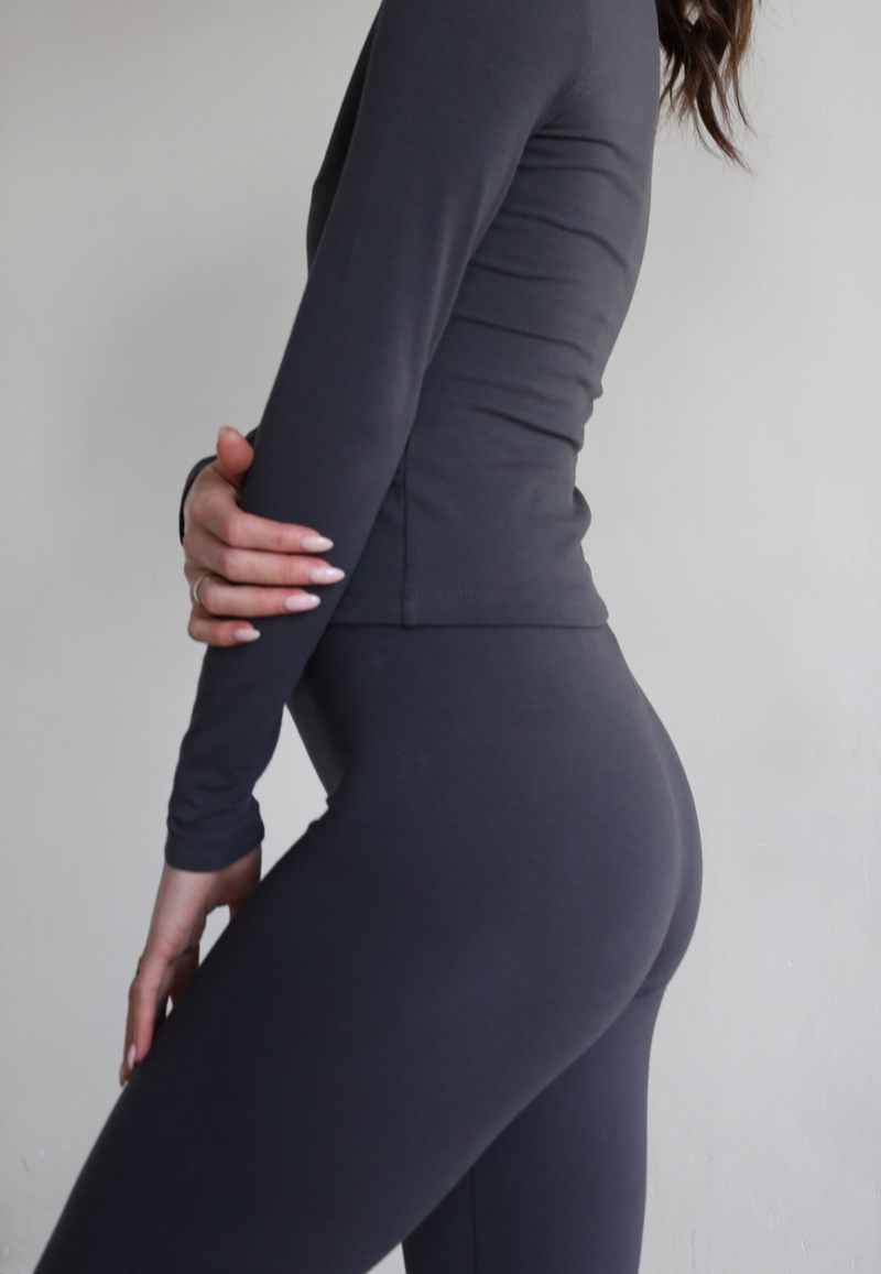 Organic Cotton Wrap Leggings, Charcoal