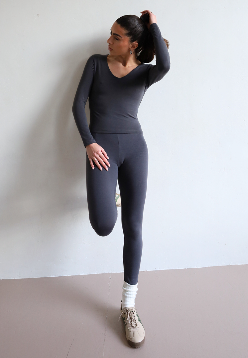 Organic Cotton Wrap Leggings, Charcoal