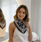 Anyyou Fashion Premium Satin Square Scarf – Black White Silk-Feel Neckwrap for Women