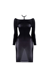 Lustrous Silky Shiny Sheer Off-shoulder Halter Dress