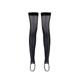LECHERY® LUSTROUS SILKY SHINY STIRRUP THIGH HIGHS • BLACK