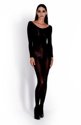 Lustrous Silky Sheer Off-the-shoulder Bodystocking