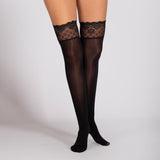 LECHERY® LUSTROUS SILKY SHINY THIGH HIGHS • BLACK