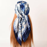 Anyyou Fashion Premium Satin Square Scarf – Blue White Vase Silk-Feel Neckwrap for Women