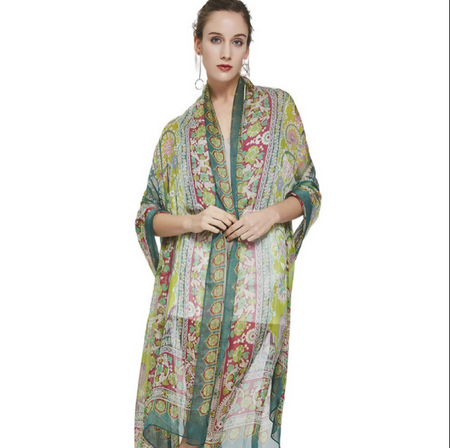 Anyyou 100% Mulberry Silk Green Scarf Women Luxury Long Shawl – Beach Wear, Swimwear Cover Up, Pashmina Face Shield Foulard Fashion Accessory