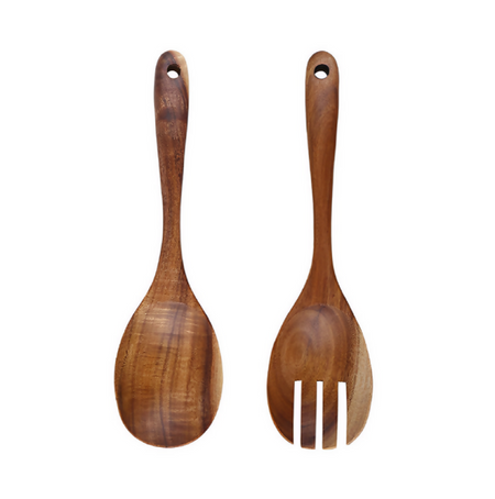 Anygleam Brown Wooden Spoon and Fork Set – 2pcs Tableware