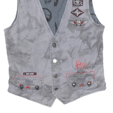 ROCK REBEL Mens Denim Waistcoat Grey S