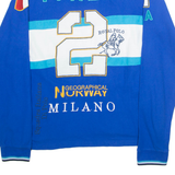 GEOGRAPHICAL NORWAY Mens Polo Shirt Blue Crazy Pattern Long Sleeve L