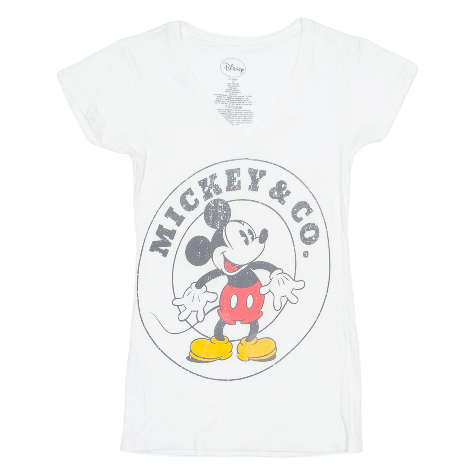 DISNEY Mickey Mouse Womens T-Shirt White V-Neck S